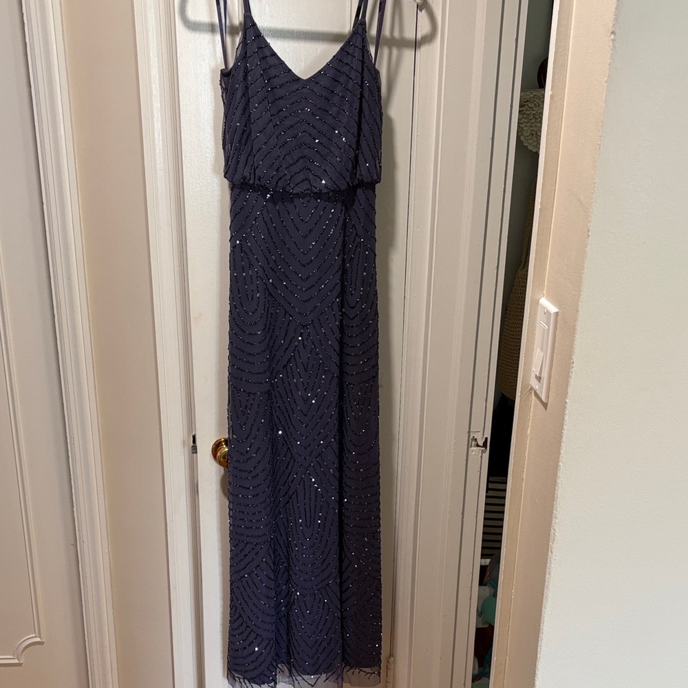 Adrianna Papell Navy Beaded Maxi Dress